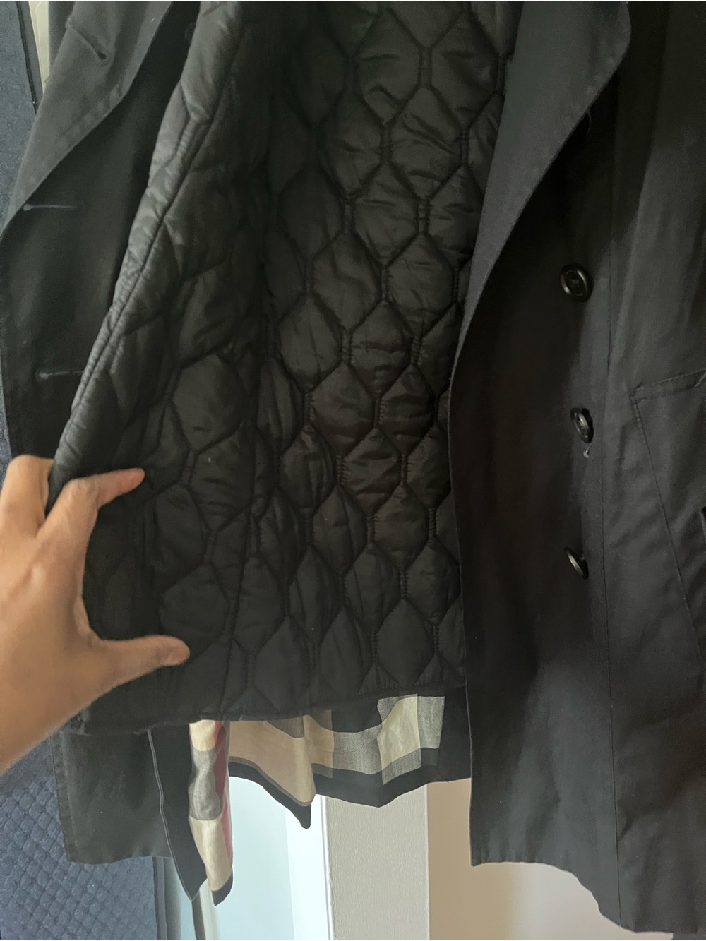 Burberry Black Trench Coat with Signature Check Trim - Picture 6 of 6